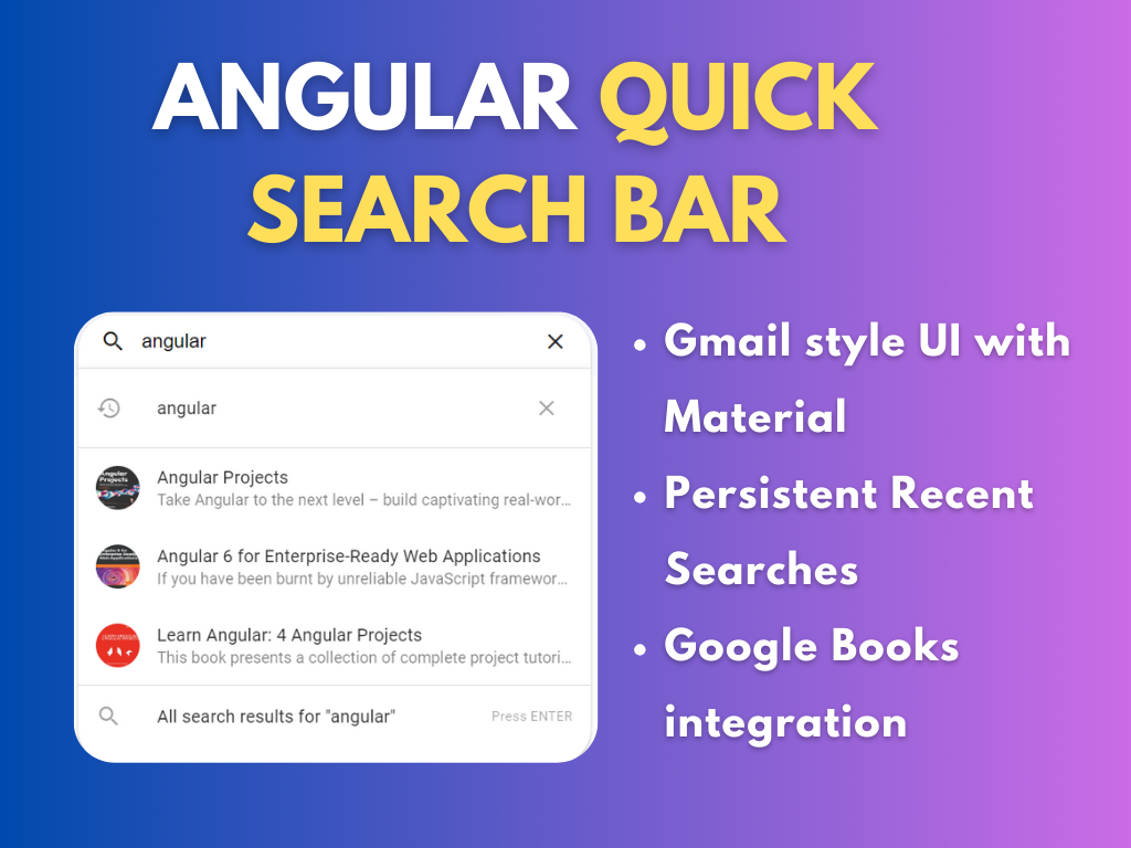Gmail-style Angular Search Bar with Quick Search and Recent Searches! product image